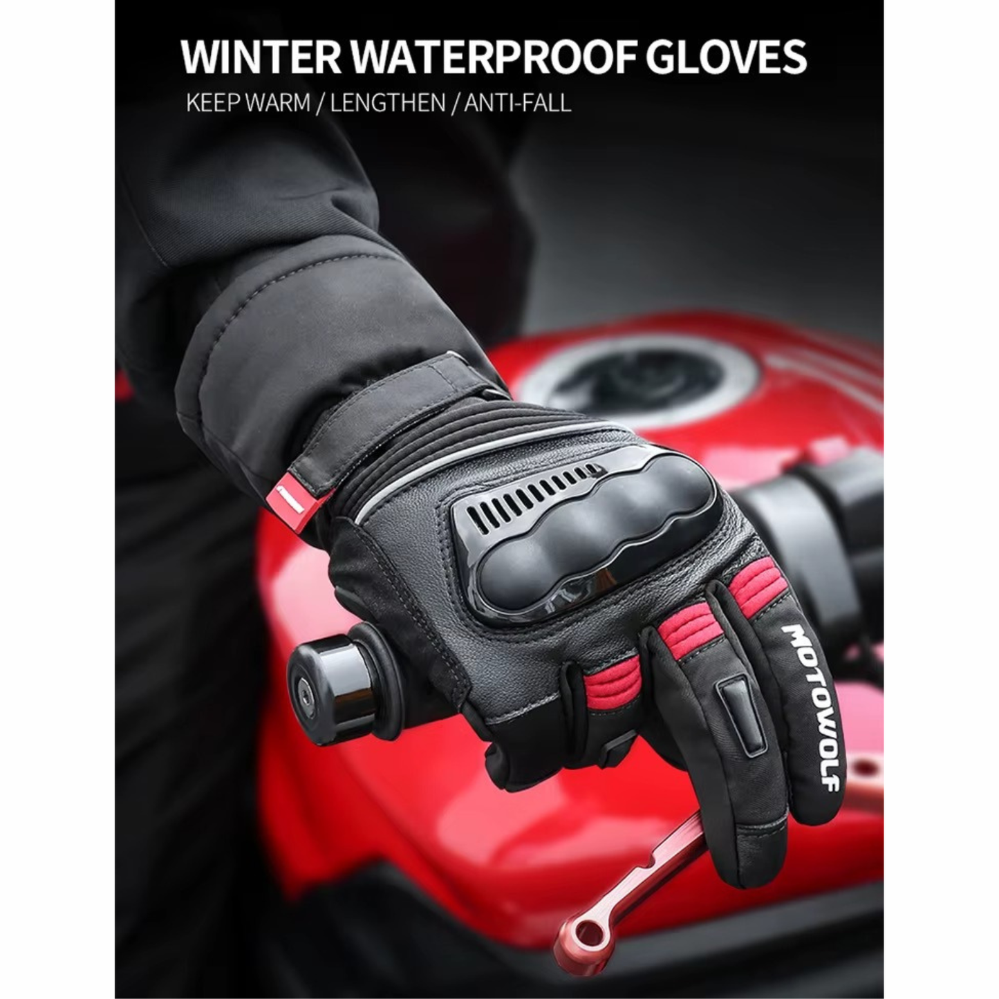 Motowolf Winter Motorcycle Gloves - MDL0318 - Black Red