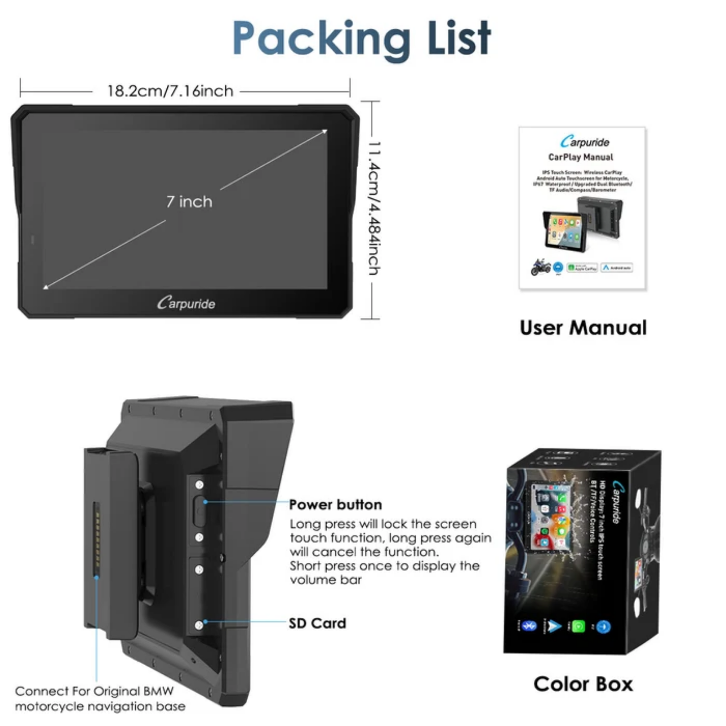 Carpuride W702BS BMW Motorcycle CarPlay with OEM Controller Integration