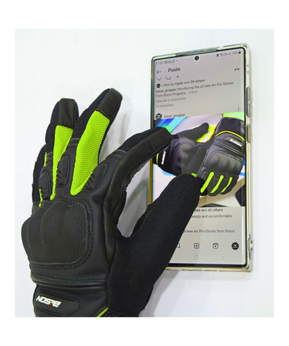 Bison ProGear Air Pro Riding Gloves - Black Hi-Viz Green