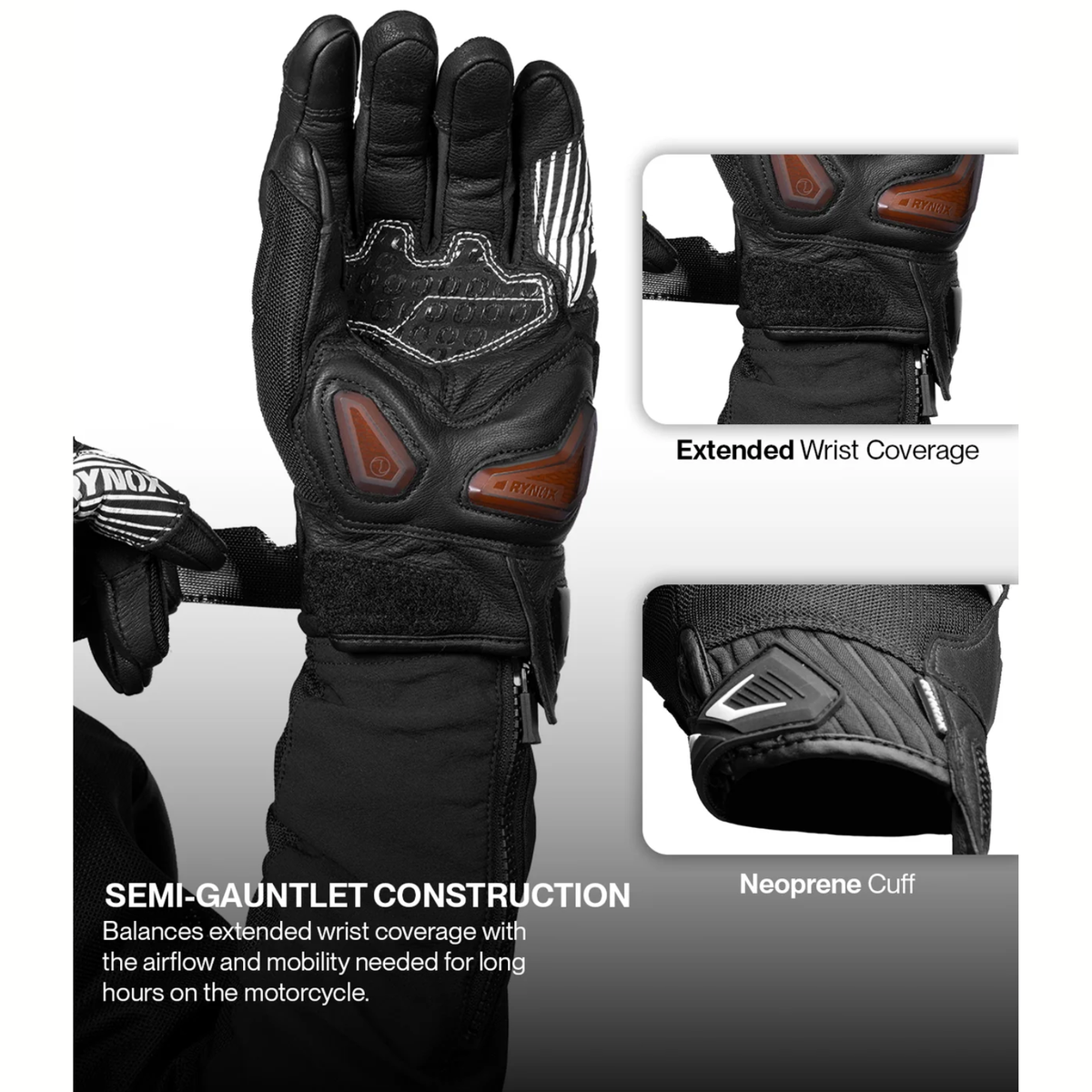 Rynox Tornado Pro 5 Riding Gloves - Black White - Rynox