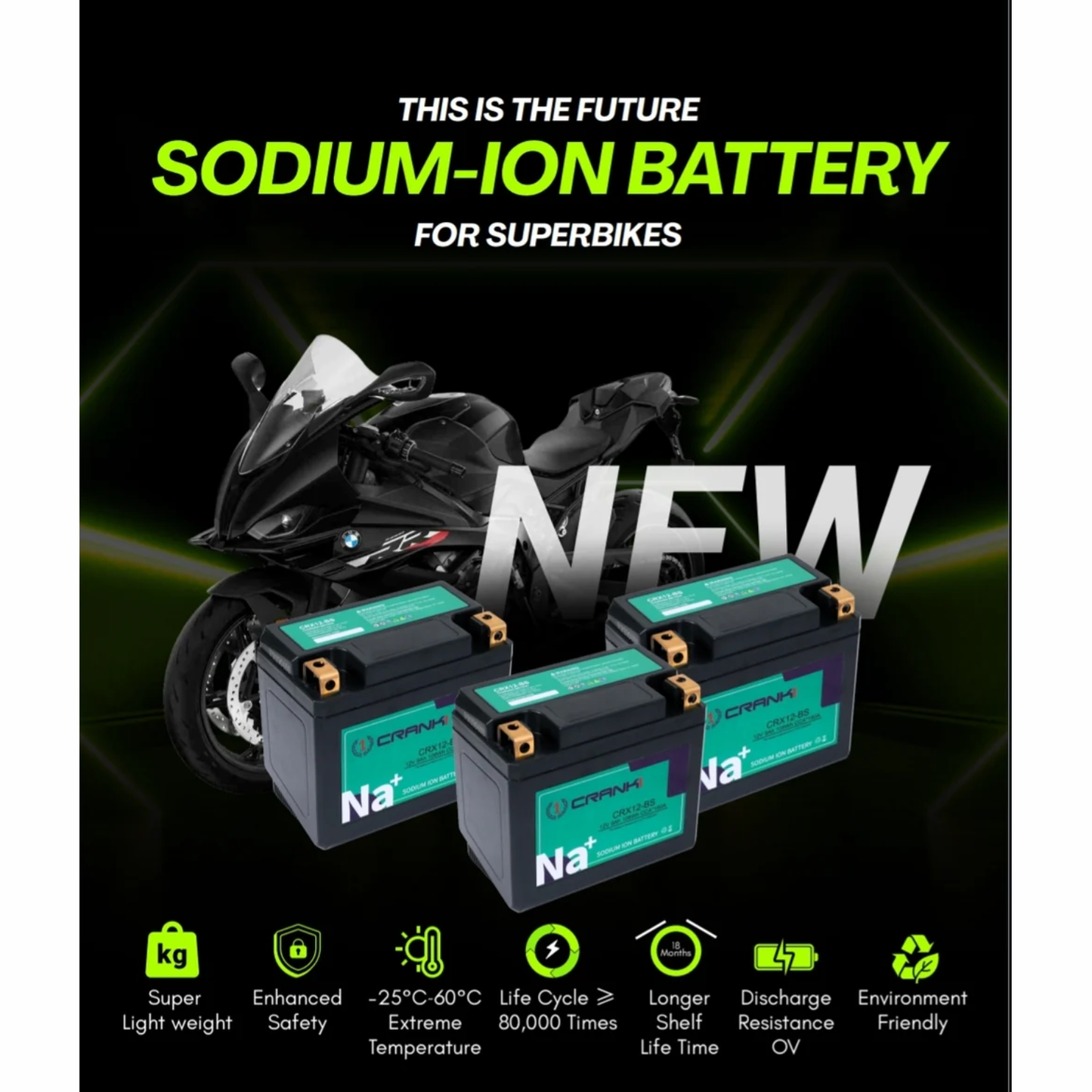 Crank1 Triumph Tiger 800 XCX (2015-2020) Sodium ION Factory Activated Battery - CRX16-BS