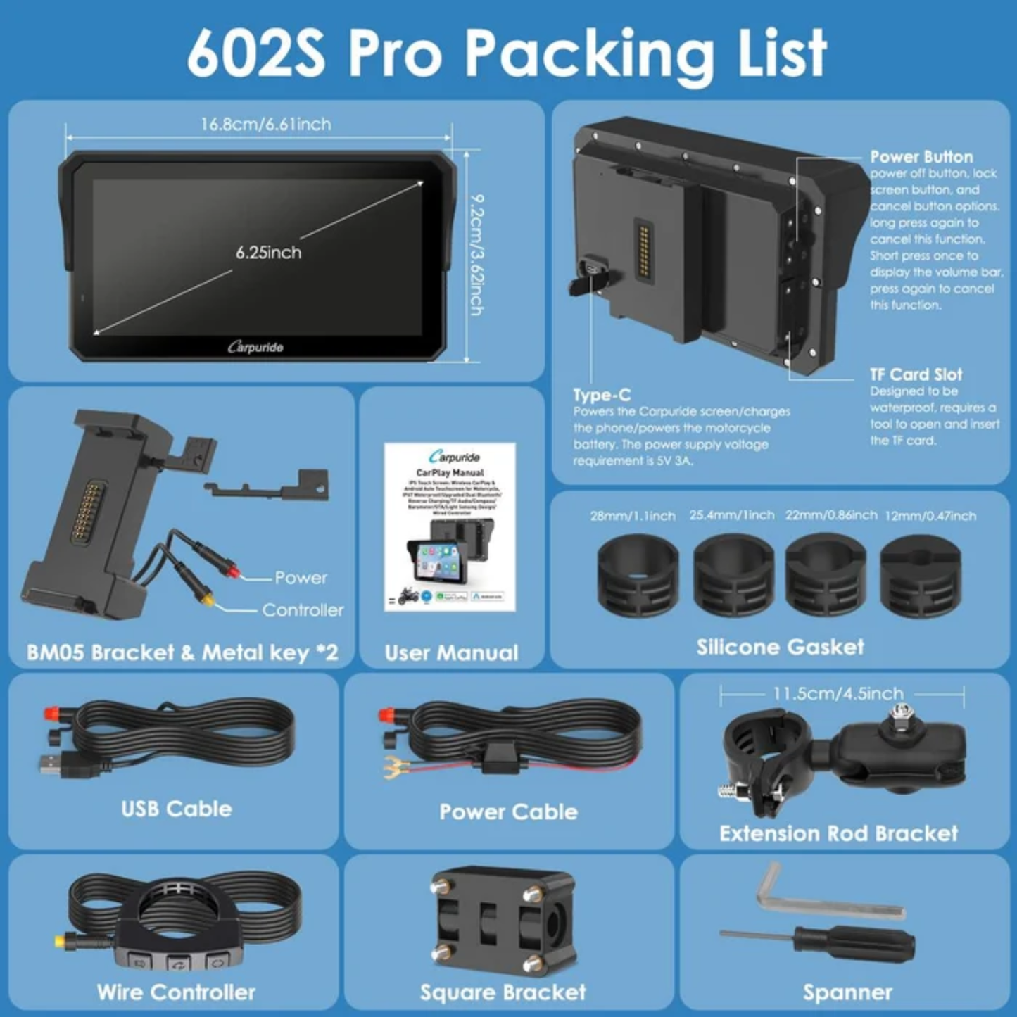 Carpuride W602S Pro 6-Inch Motorcycle CarPlay