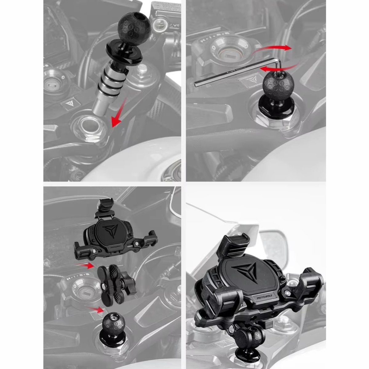 Motowolf Fork Stem Base Handlebar Ball Mount - Motowolf