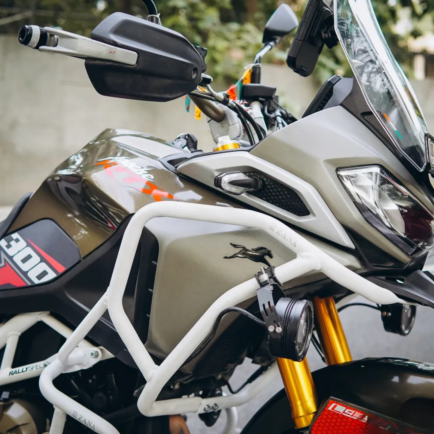 Zana TVS Apache RTX 300 Beak Version Upper & Lower Crash Guard with Slider Combo - White - ZI-8747 / ZI-8746