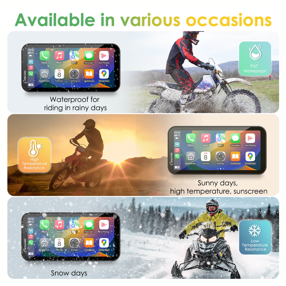 Carpuride W603D Wireless Motorcycle Stereo with HD Dual Cameras and TPMS