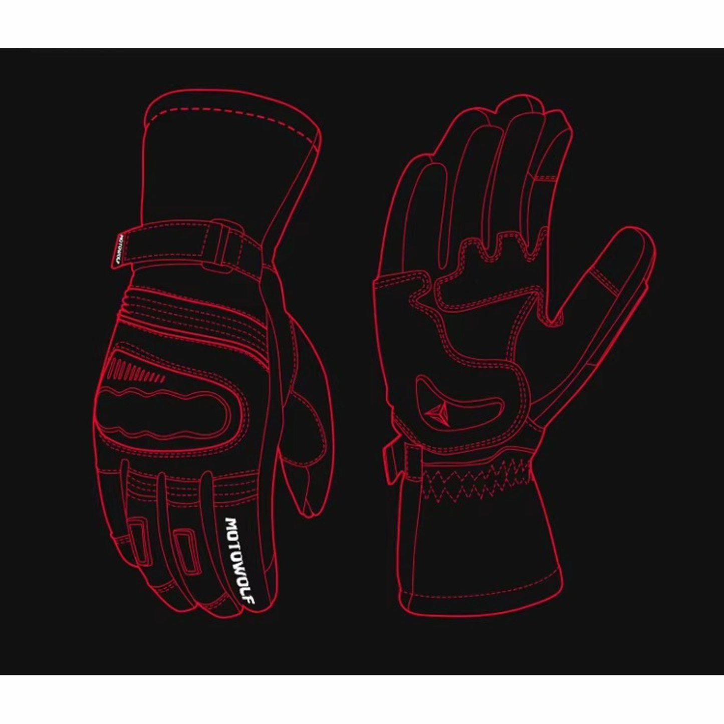 Motowolf Winter Motorcycle Gloves - MDL0318 - Black Red