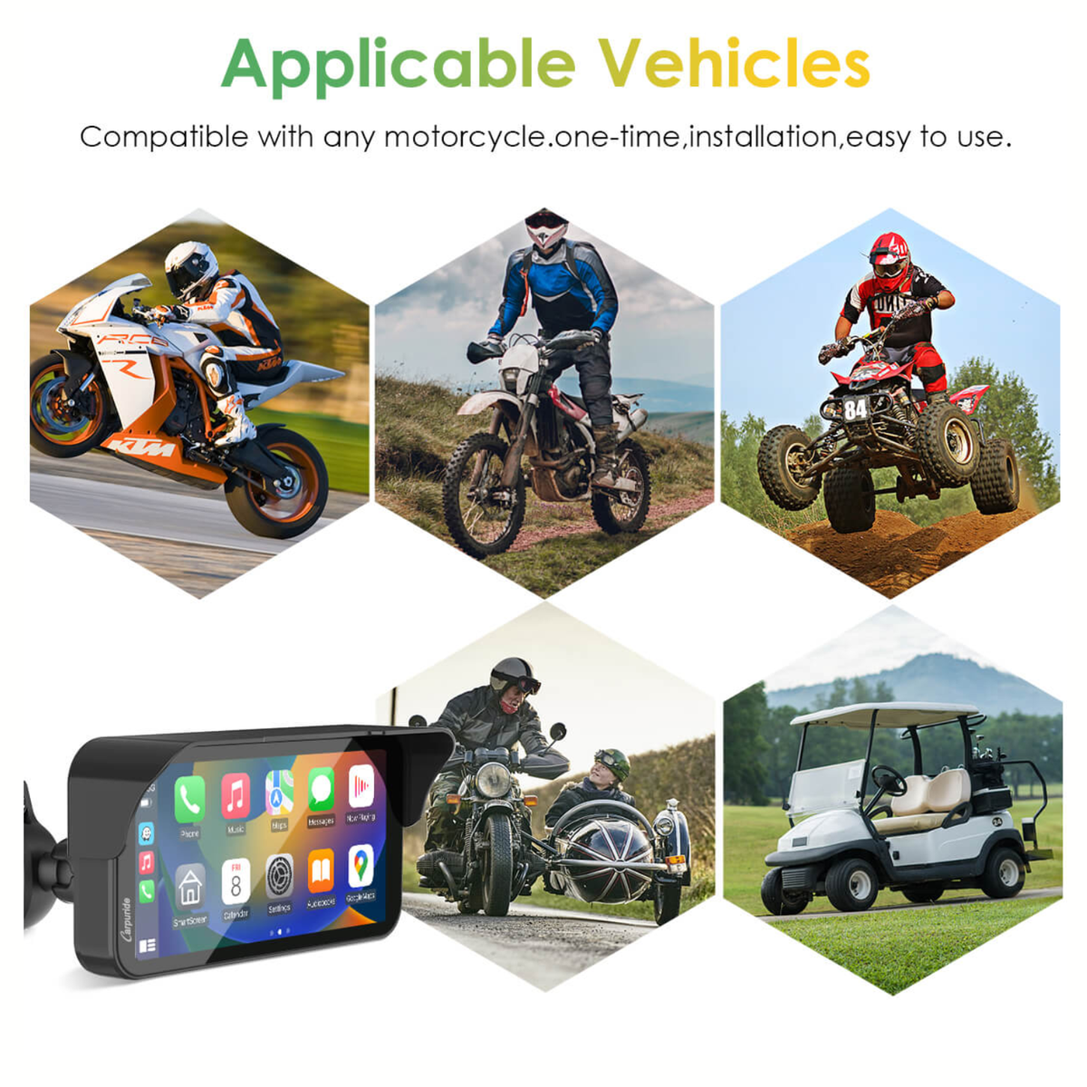 Carpuride W603D Wireless Motorcycle Stereo with HD Dual Cameras and TPMS