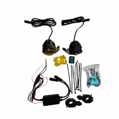 Moto Arch J05 60W Fog Light with Wireharness / Clamps / Wireless Switch - White Yellow