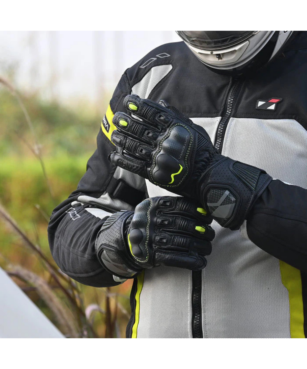 Viaterra Grid Full Gauntlet Motorcycle Riding Gloves - Fluorescent Green - Viaterra