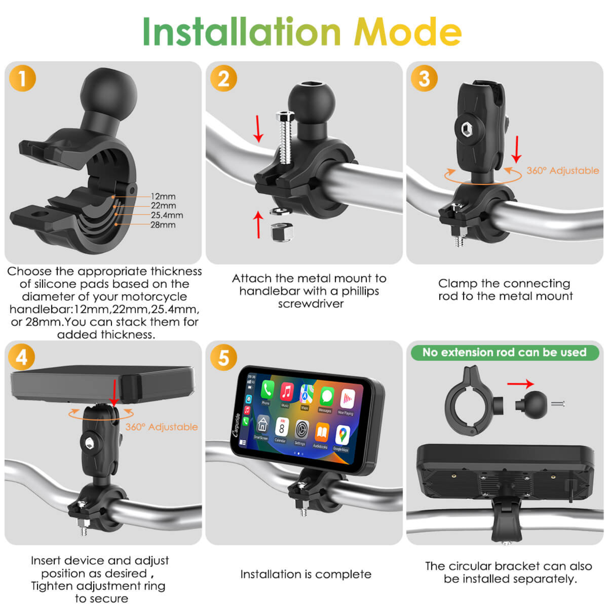 Carpuride W603D Wireless Motorcycle Stereo with HD Dual Cameras and TPMS