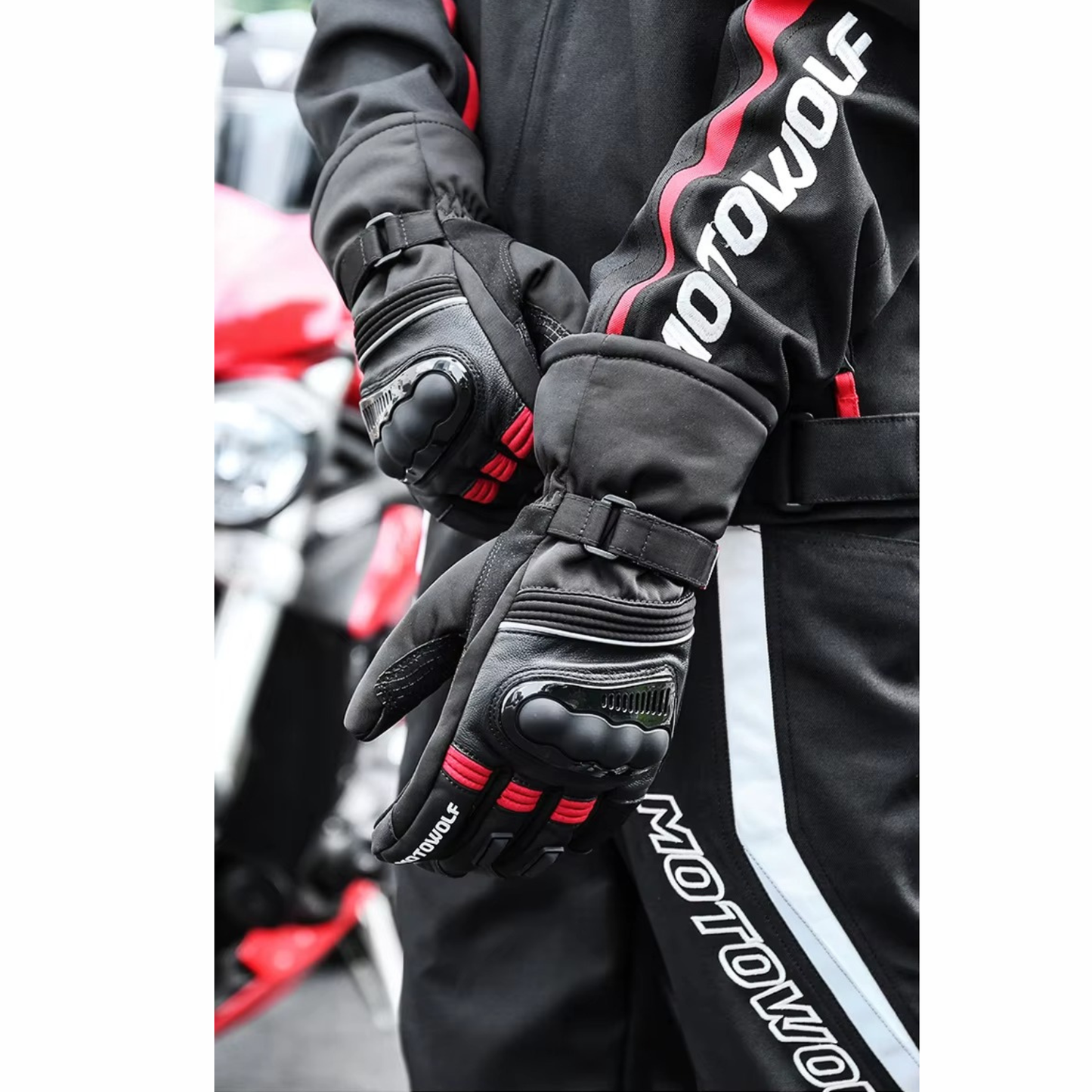 Motowolf Winter Motorcycle Gloves - MDL0318 - Black Red
