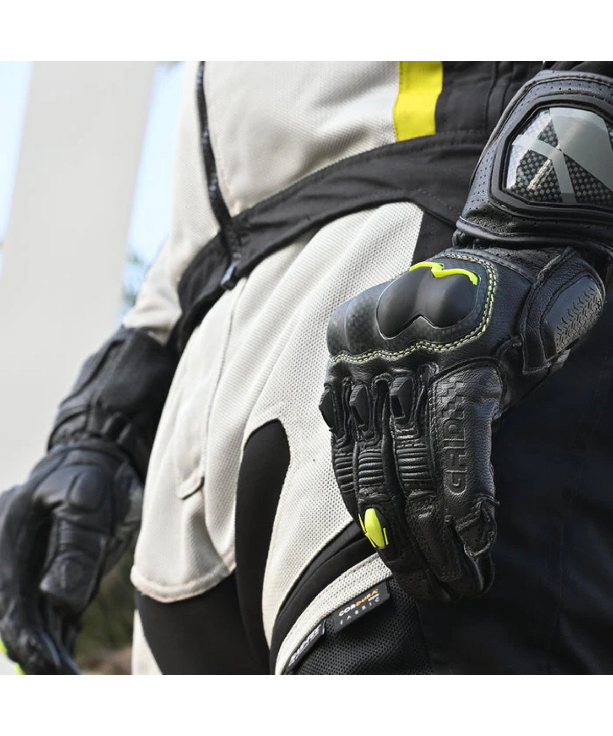 Viaterra Grid Full Gauntlet Motorcycle Riding Gloves - Fluorescent Green - Viaterra