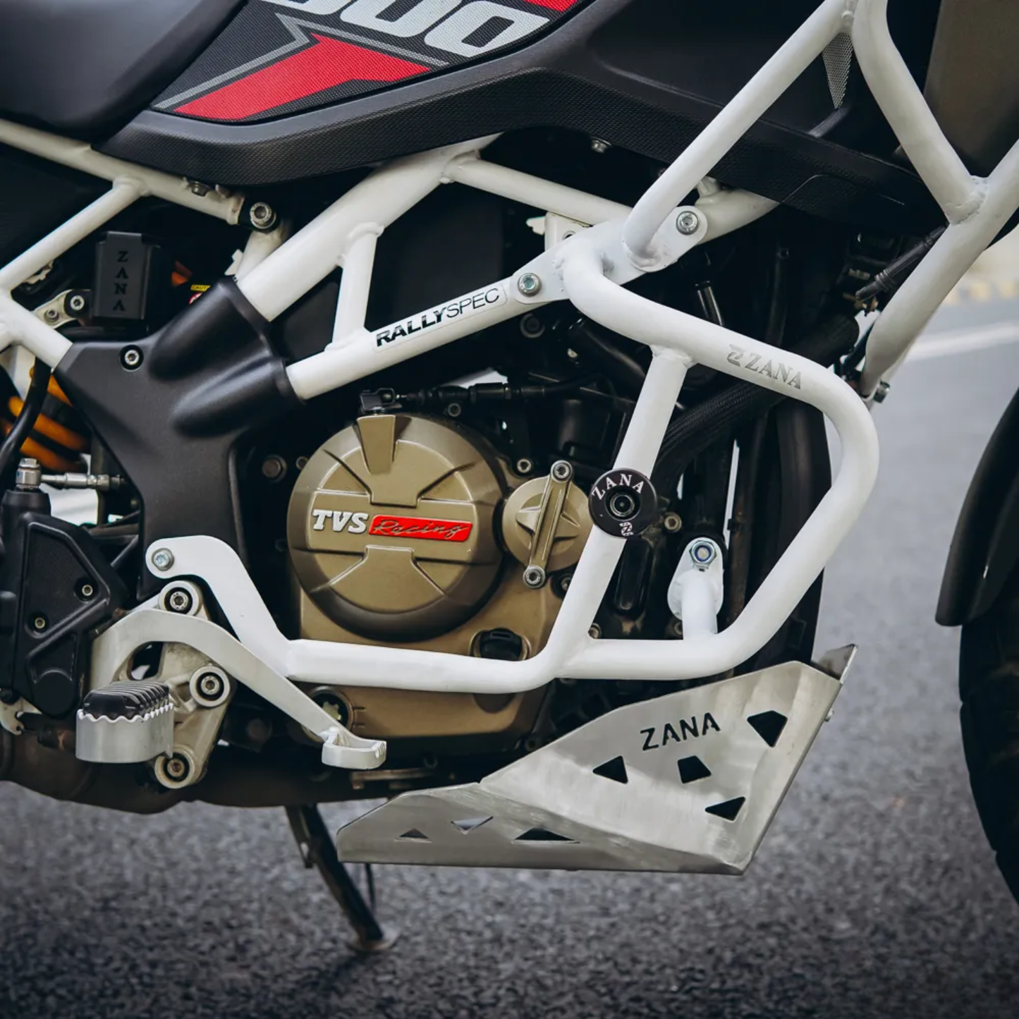 Zana TVS Apache RTX 300 Beak Version Upper & Lower Crash Guard with Slider Combo - White - ZI-8747 / ZI-8746