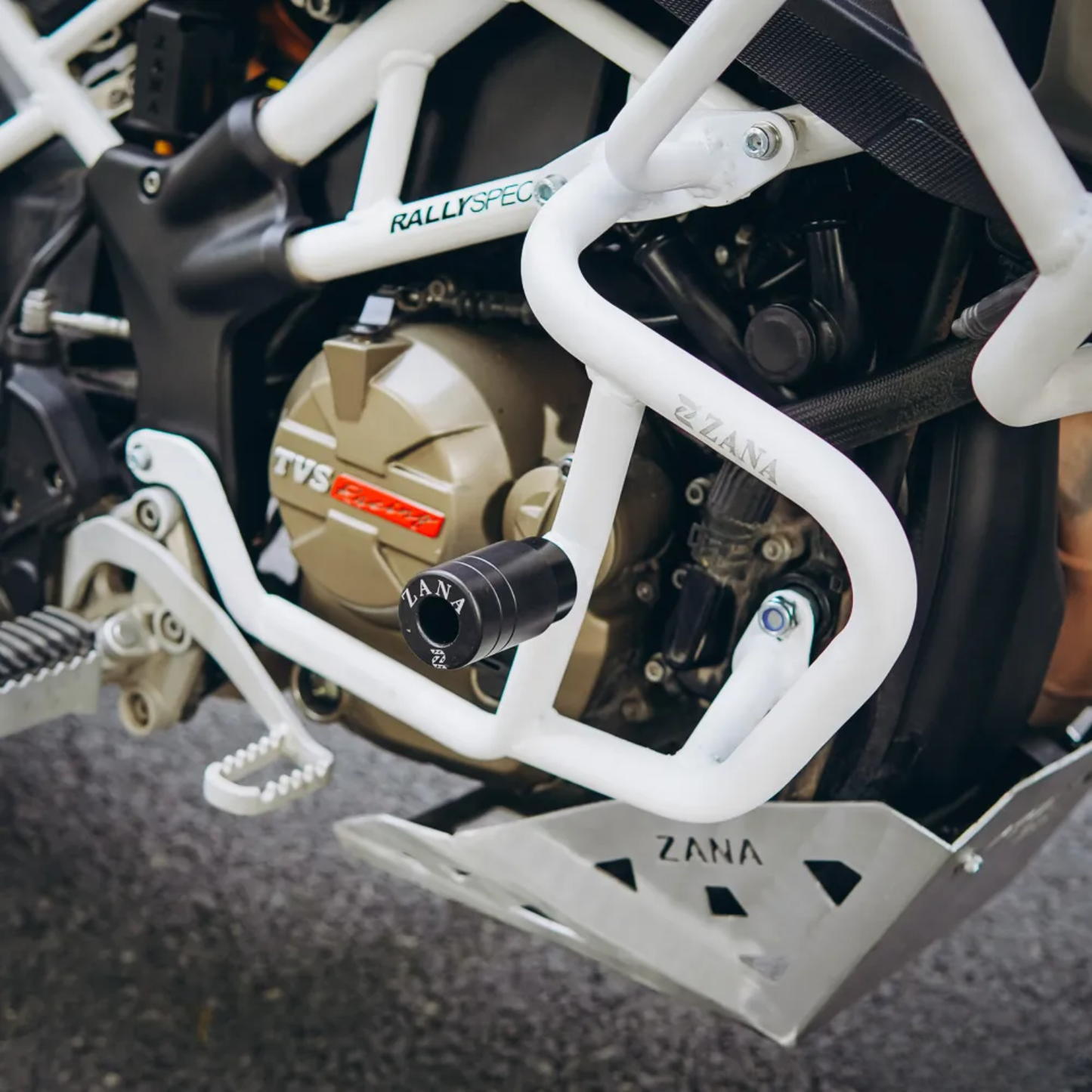 Zana TVS Apache RTX 300 Beak Version Upper & Lower Crash Guard with Slider Combo - White - ZI-8747 / ZI-8746