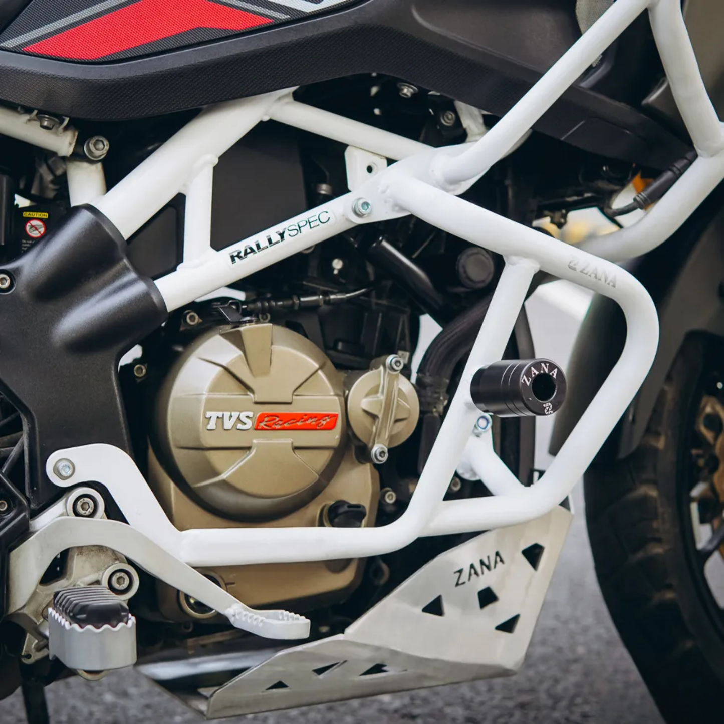 Zana TVS Apache RTX 300 Beak Version Upper & Lower Crash Guard with Slider Combo - White - ZI-8747 / ZI-8746