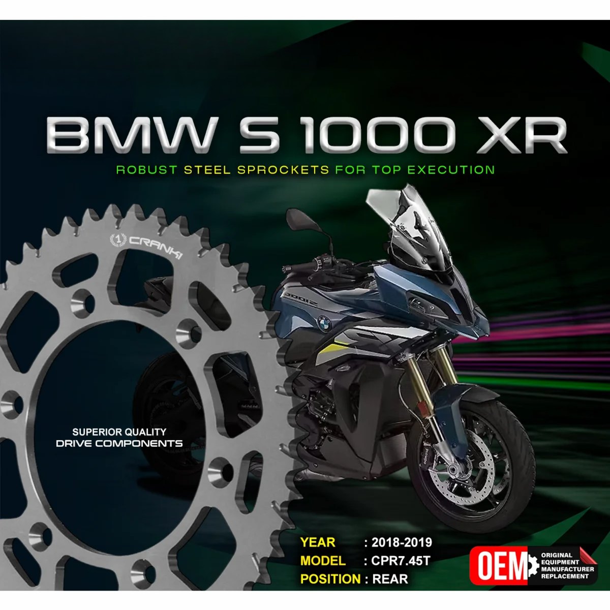 Crank1 BMW S 1000 XR (2018-2019) Performance Motorcycle Sprocket - Chrome - CPR7.45T