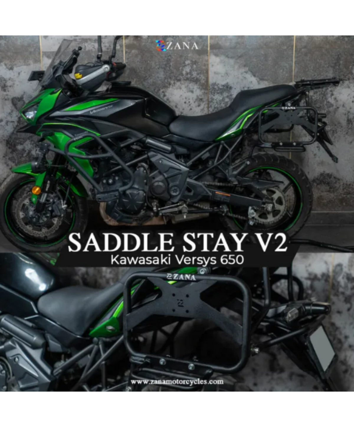 Zana Kawasaki Versys 650 Roadster Saddle Stay with Exhaust Shield with Jerry Can Mount - ZI-8497V2 - Zana