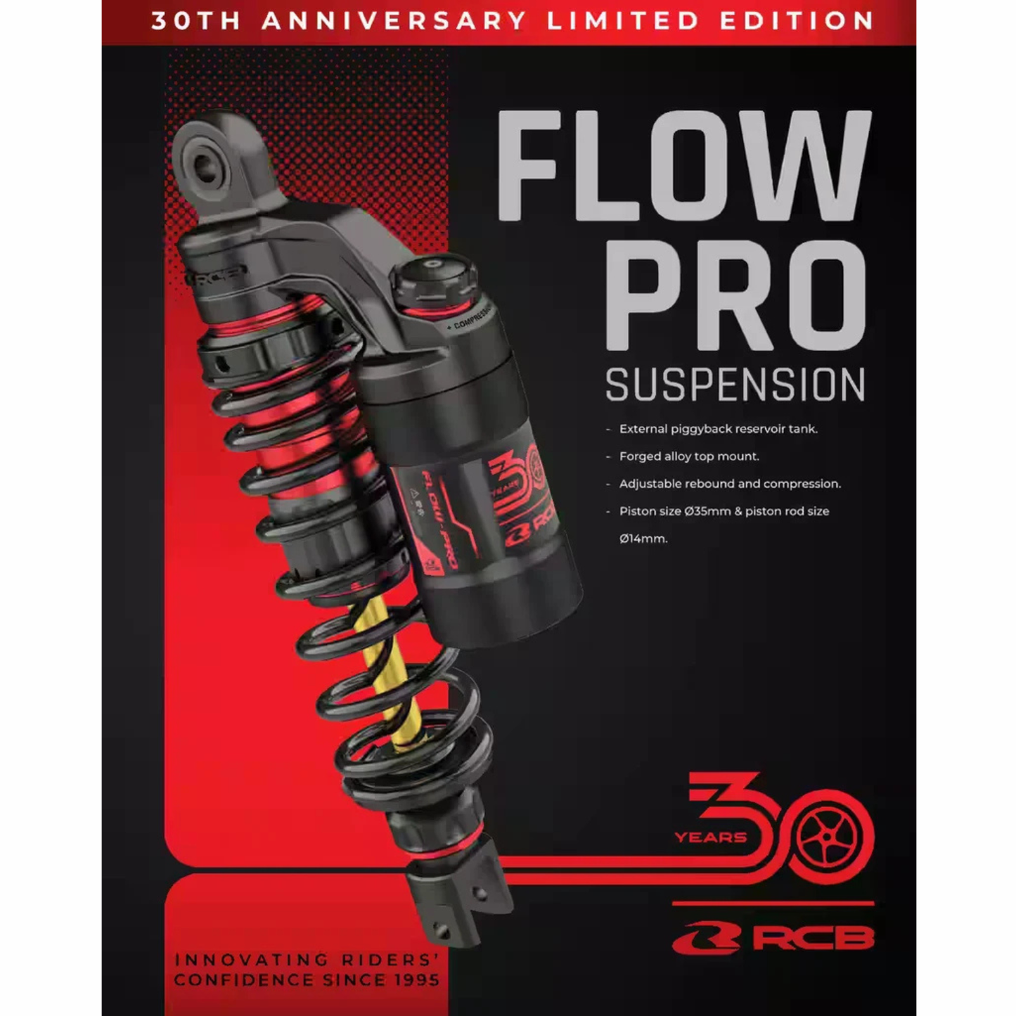 RCB Yamaha Aerox 155 Shock Absorber Flow Pro - Black Gold Red - 01A0343Z