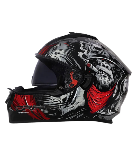 Studds Drifter D3 Rampage Decor Graphics Helmet - Gloss Black Grey Red N2