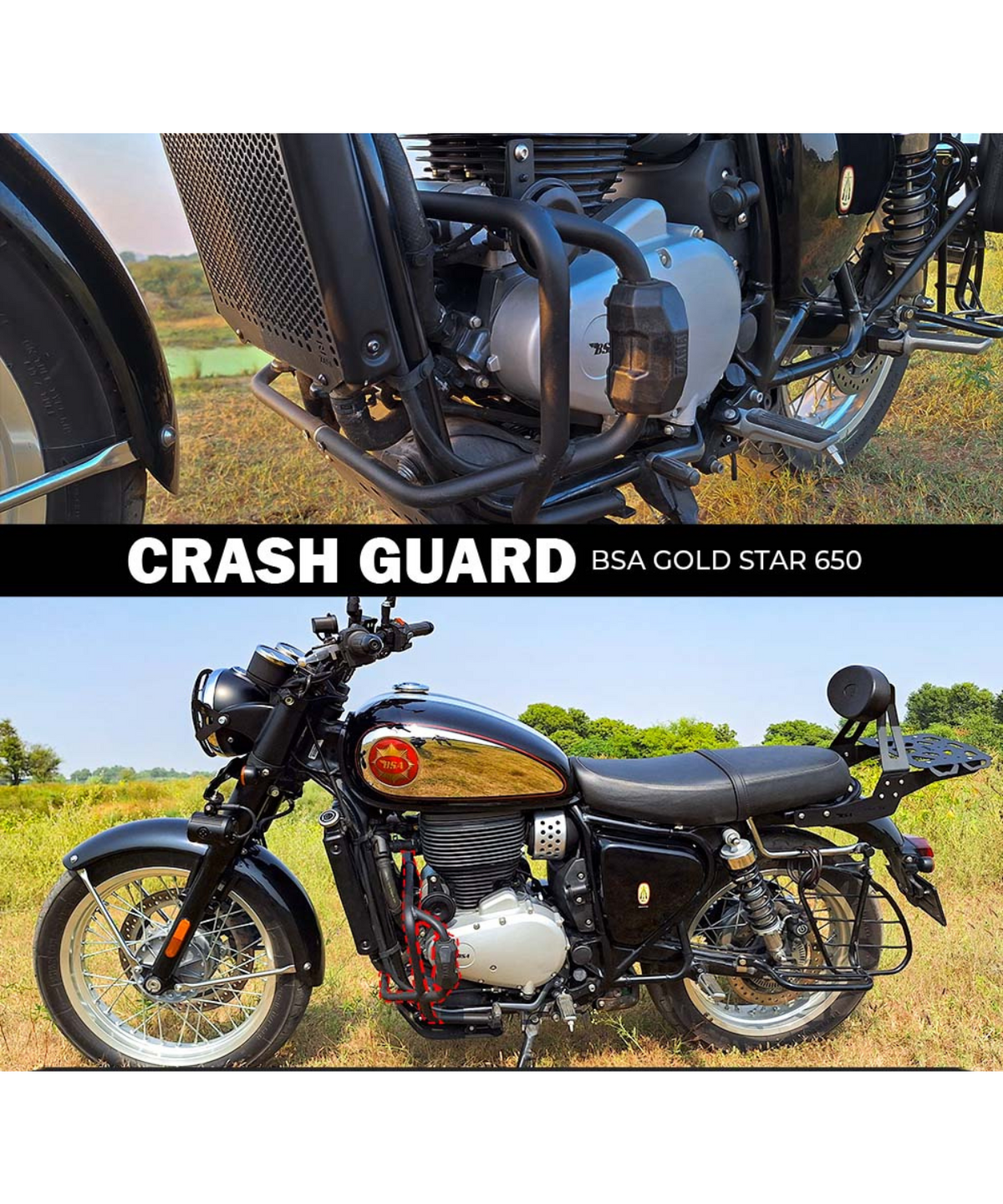 Zana BSA Goldstar 650 Mild Steel Crash Guard with Puck Slider - Black - ZI-8529 - Zana