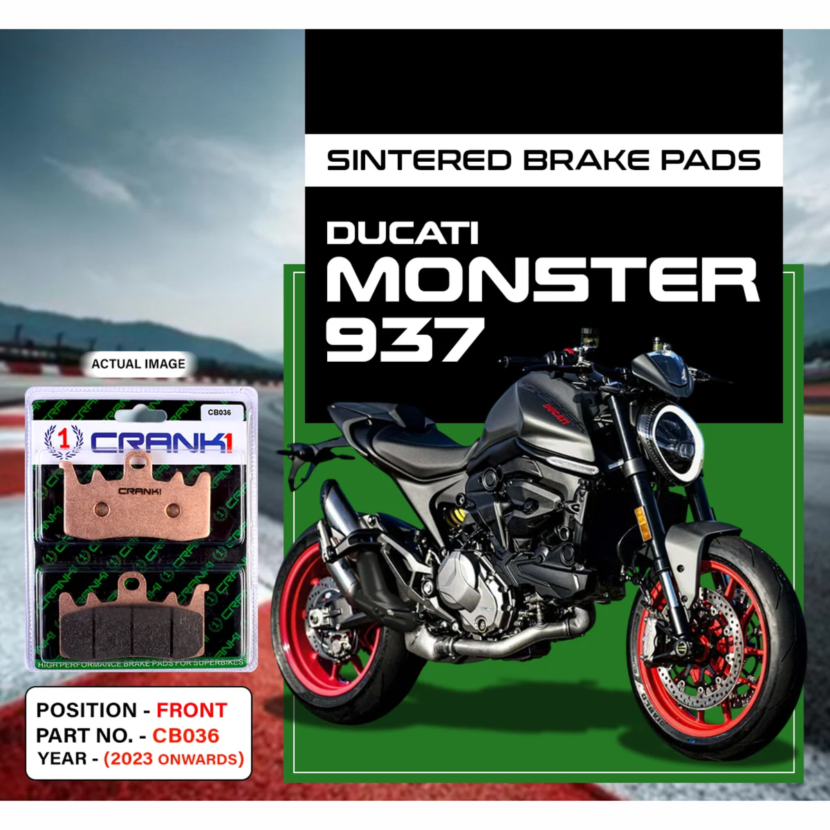 Crank1 Ducati Monster 937 (2023 Onwards) Fully Sintered H2 Series Brake Pads