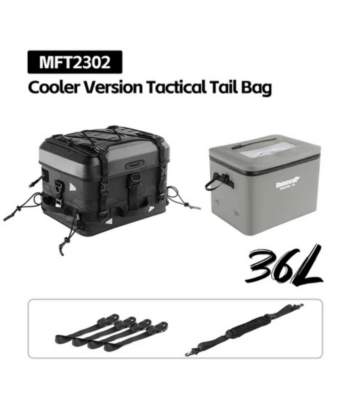 Rhinowalk Fortress Series X Tactical Tail Bag - Cooler Version Set B Soft Top Box - Black Grey - MFT2302 - Rhinowalk