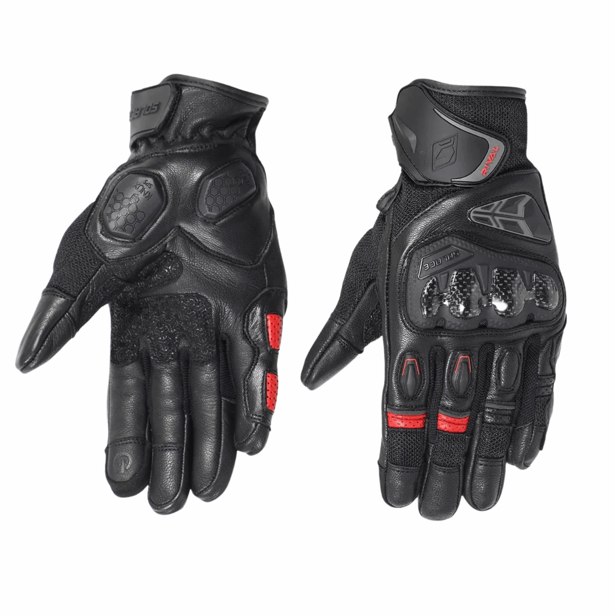 Solace Rival Carbon CE Motorcycle Riding Gloves - Red - Solace