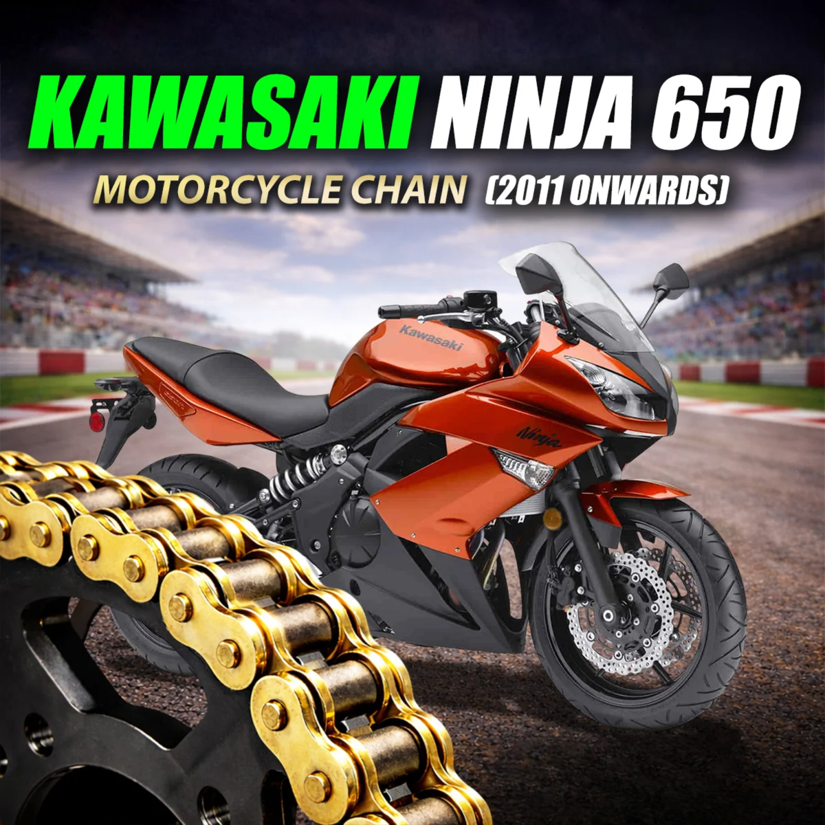 Crank1 Kawasaki Ninja 650 (2011 Onwards) 520 Pitch ZVM-X 114L Chain - Gold