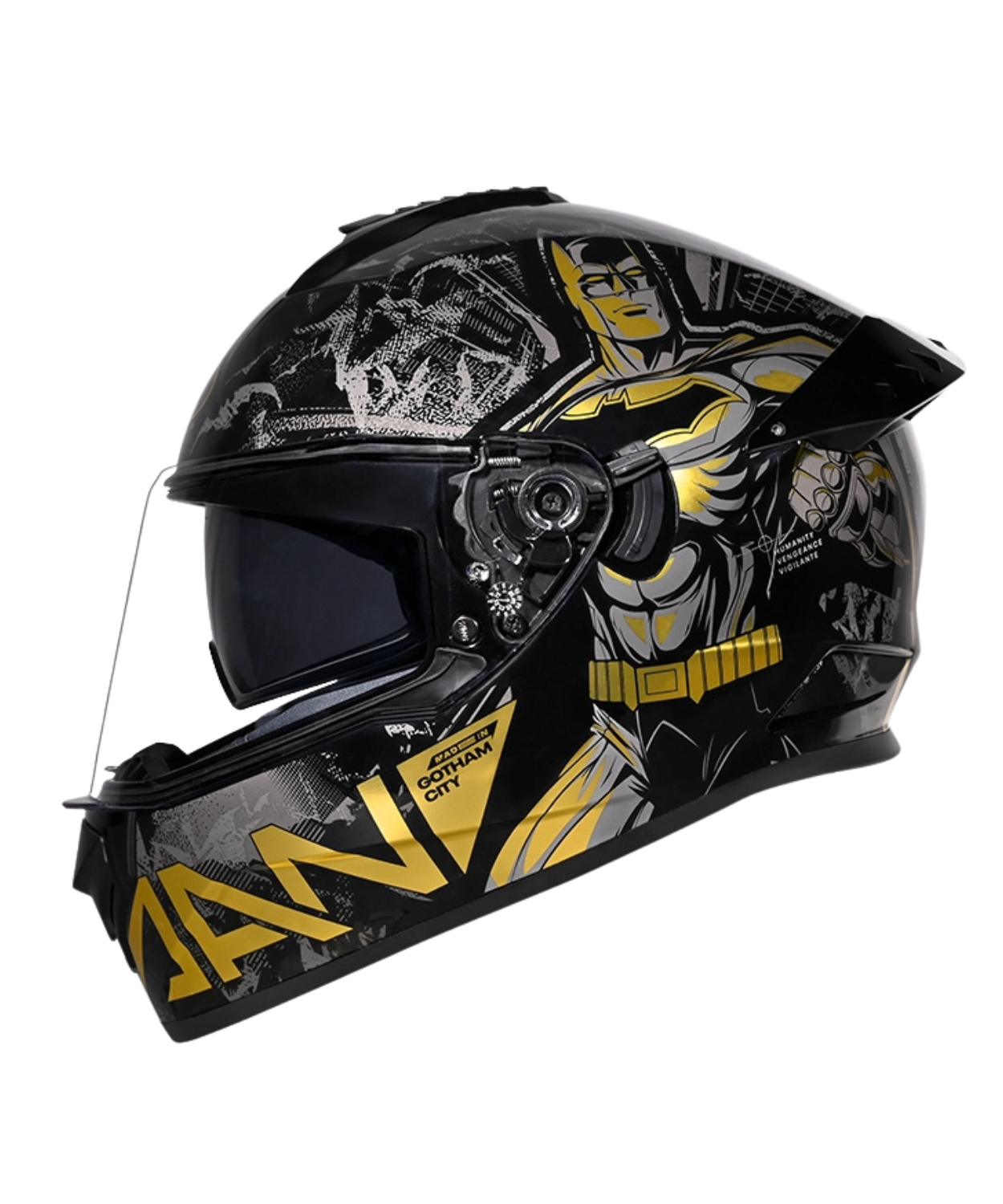 Studds Drifter Batman Edition Graphics Metallic Foil Helmet - Gloss Black Gold Grey N4