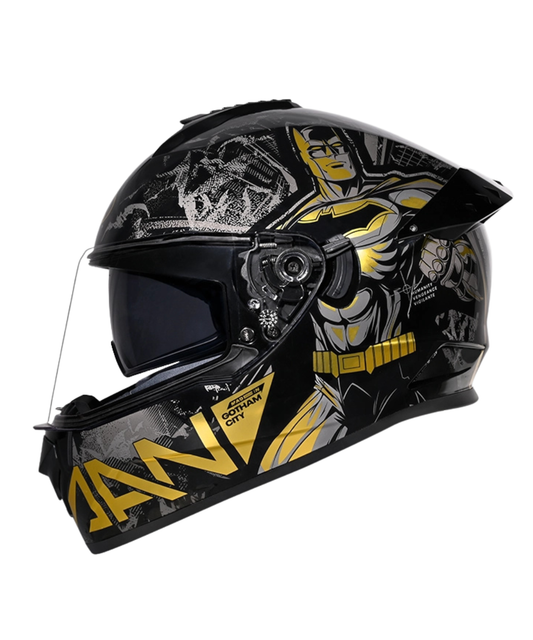 Studds Drifter Batman Edition Graphics Metallic Foil Helmet - Gloss Black Gold Grey N4