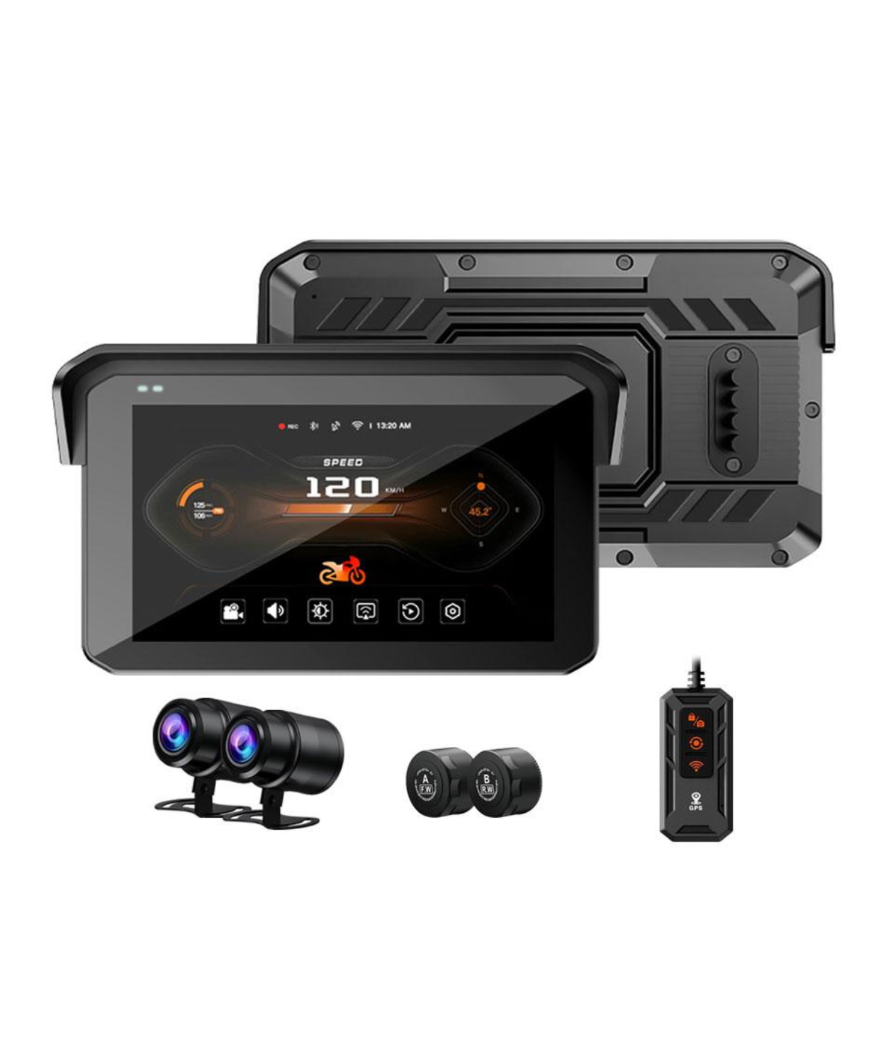AR Moto Motorcycle GPS CarPlay Android Auto 6.2 inch Screen with Dual Dash Cam, TPMS, Remote & Blind Spot Detection