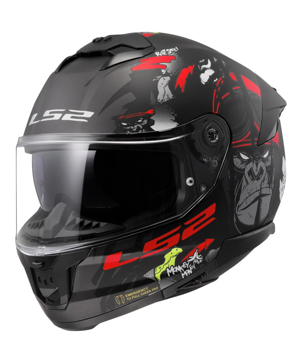 LS2 FF320 Stream II Angry Monkey Helmet - Matt Black Red