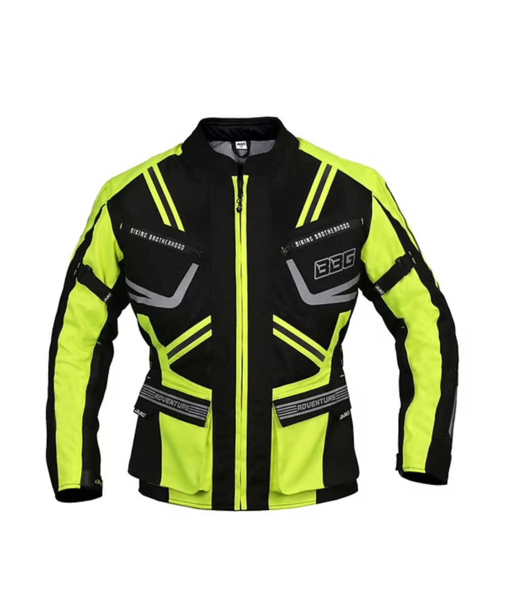 BBG Indiana Adventure Riding Jacket with Chest Guard without Liner - Neon