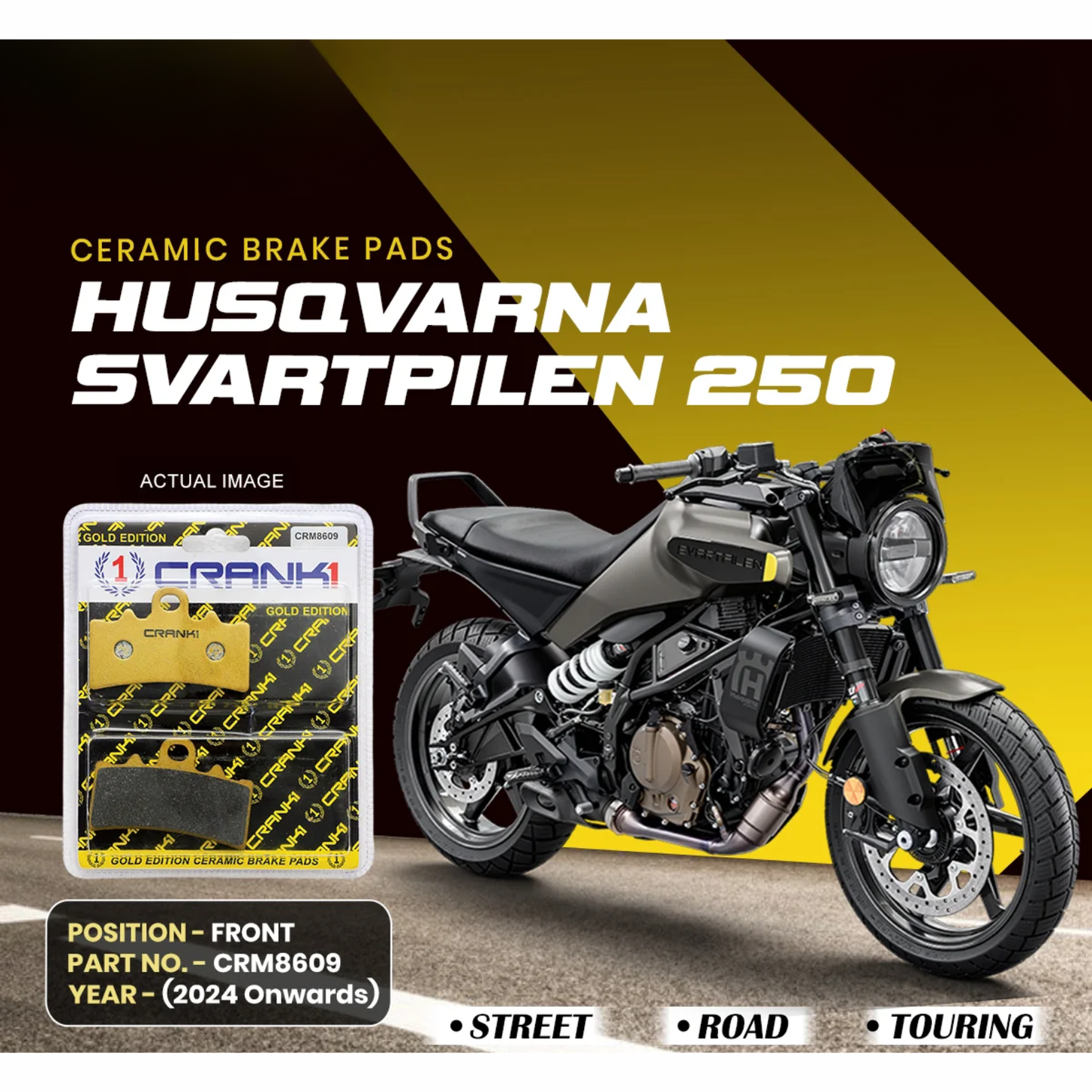 Crank1 Ceramic Brake Pads for Husqvarna Svartpilen 250 (2024 Onwards)