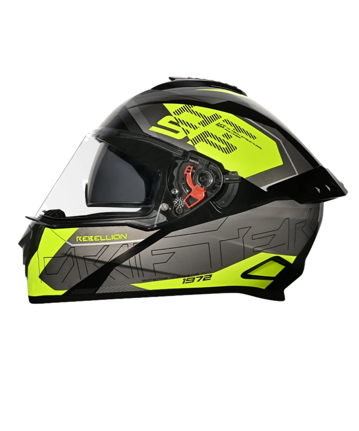 Studds Drifter D6 Rebellion Decor Graphics Helmet - Gloss Fluorescent Yellow N5 - Studds