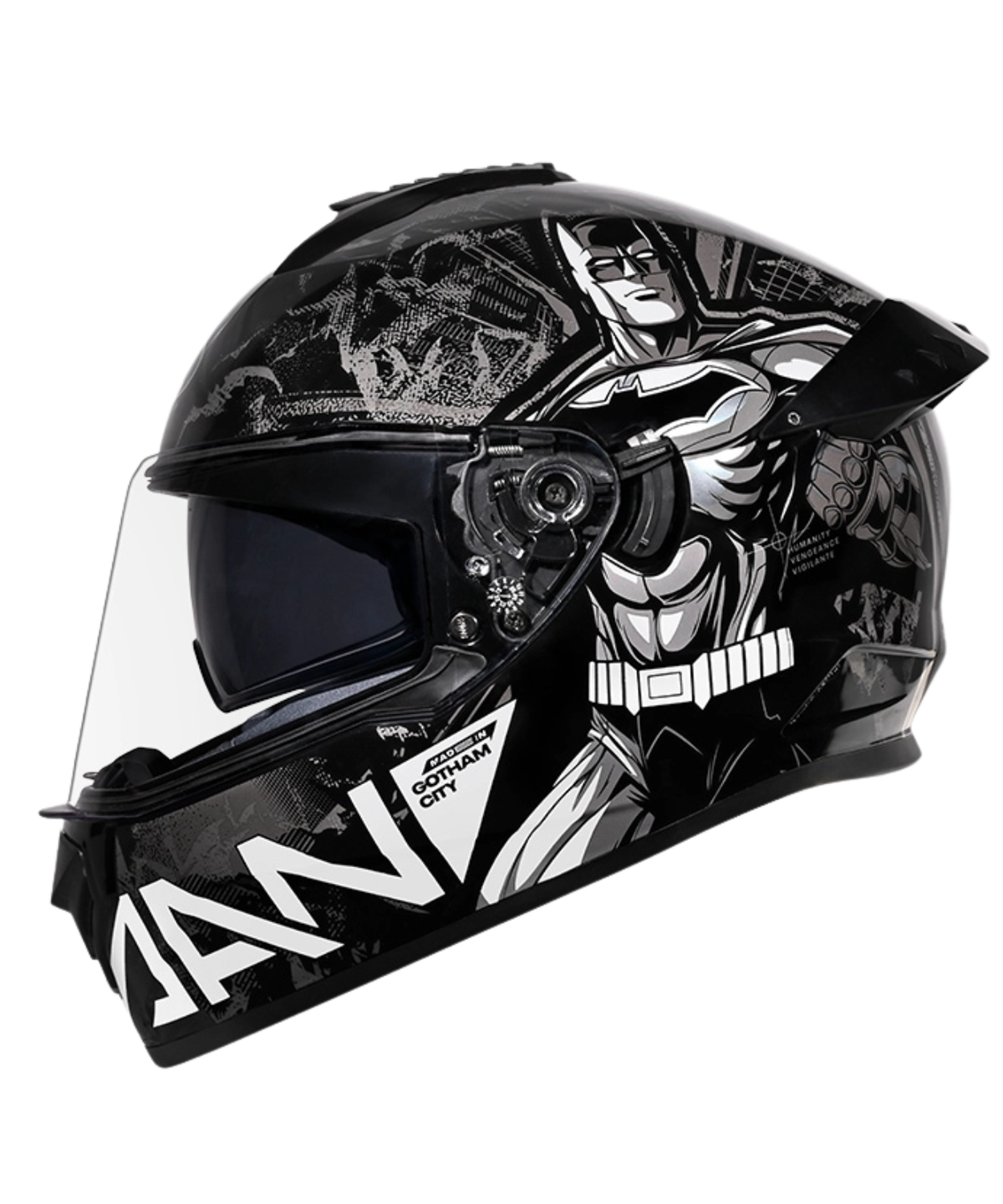 Studds Drifter Batman Edition Graphics Metallic Foil Helmet - Gloss Black Silver Grey N4 - Studds