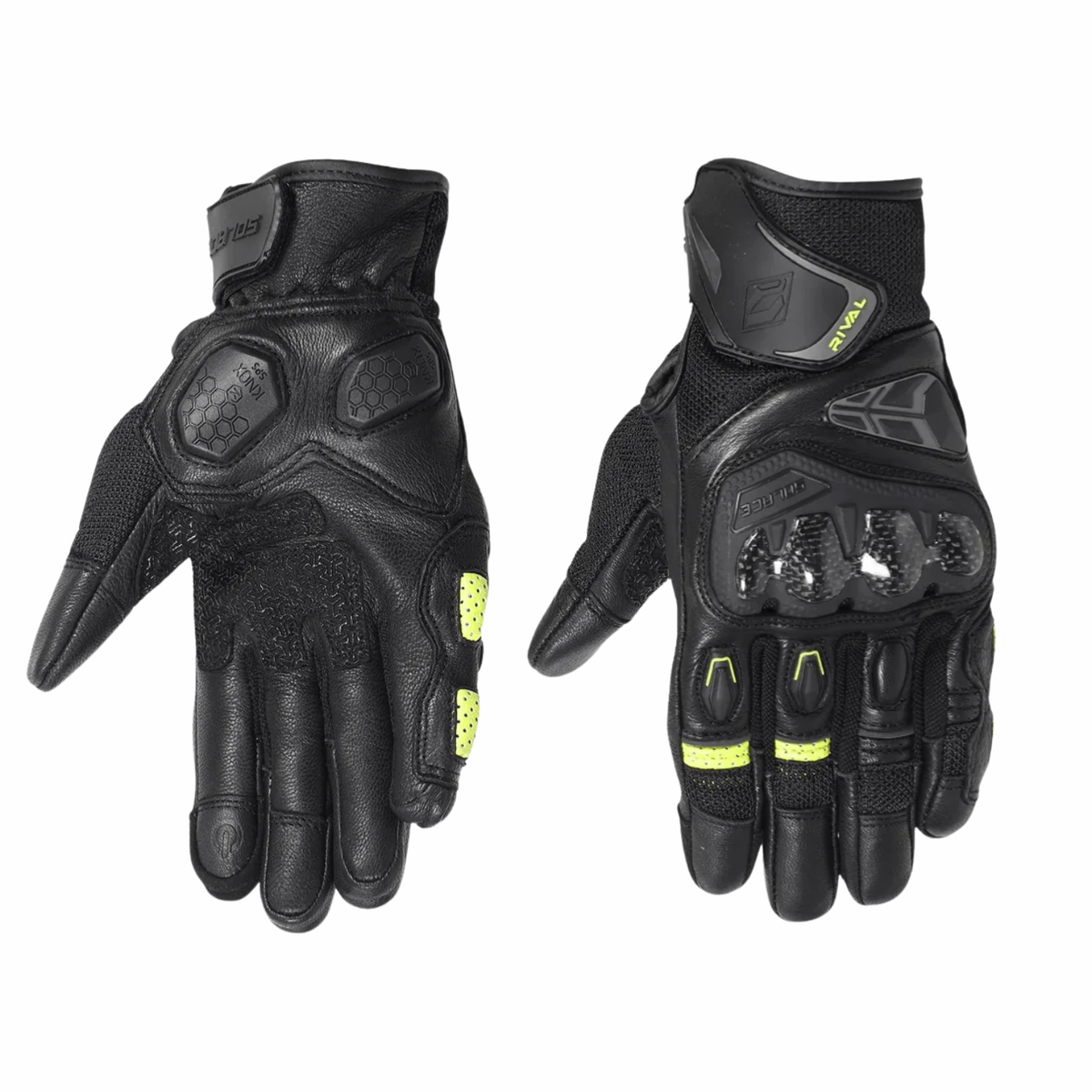 Solace Rival Carbon CE Motorcycle Riding Gloves - Neon - Solace