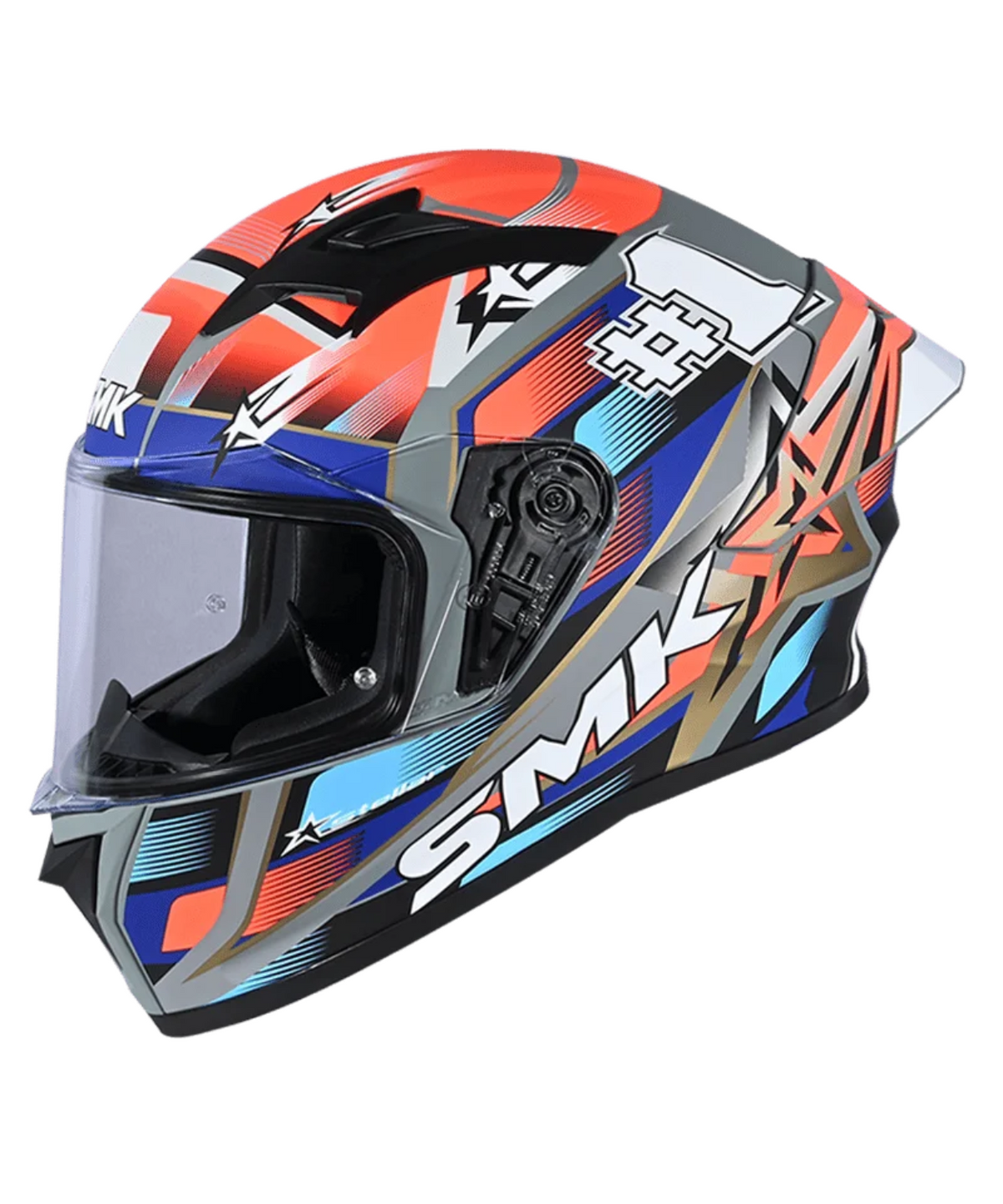 SMK Stellar Uno GRPS MA657 Full Face Helmet - Matt Red Grey Blue - SMK