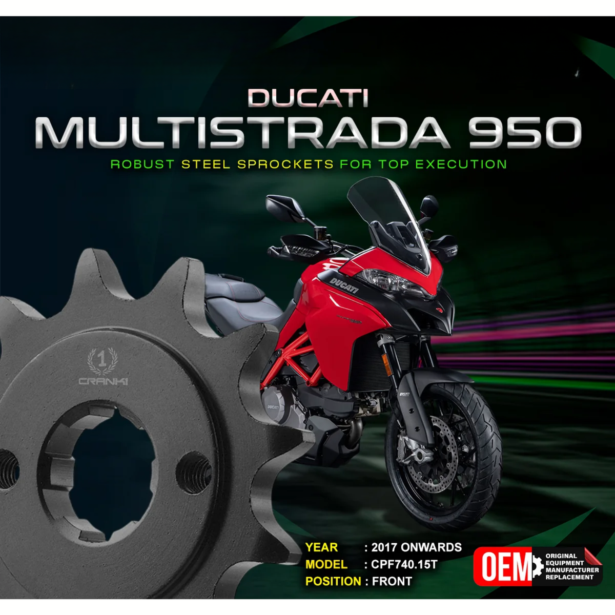 Crank1 Ducati Multistrada 950 (2017 Onwards) Performance Motorcycle Sprocket - Black - CPF740.15T - Crank 1
