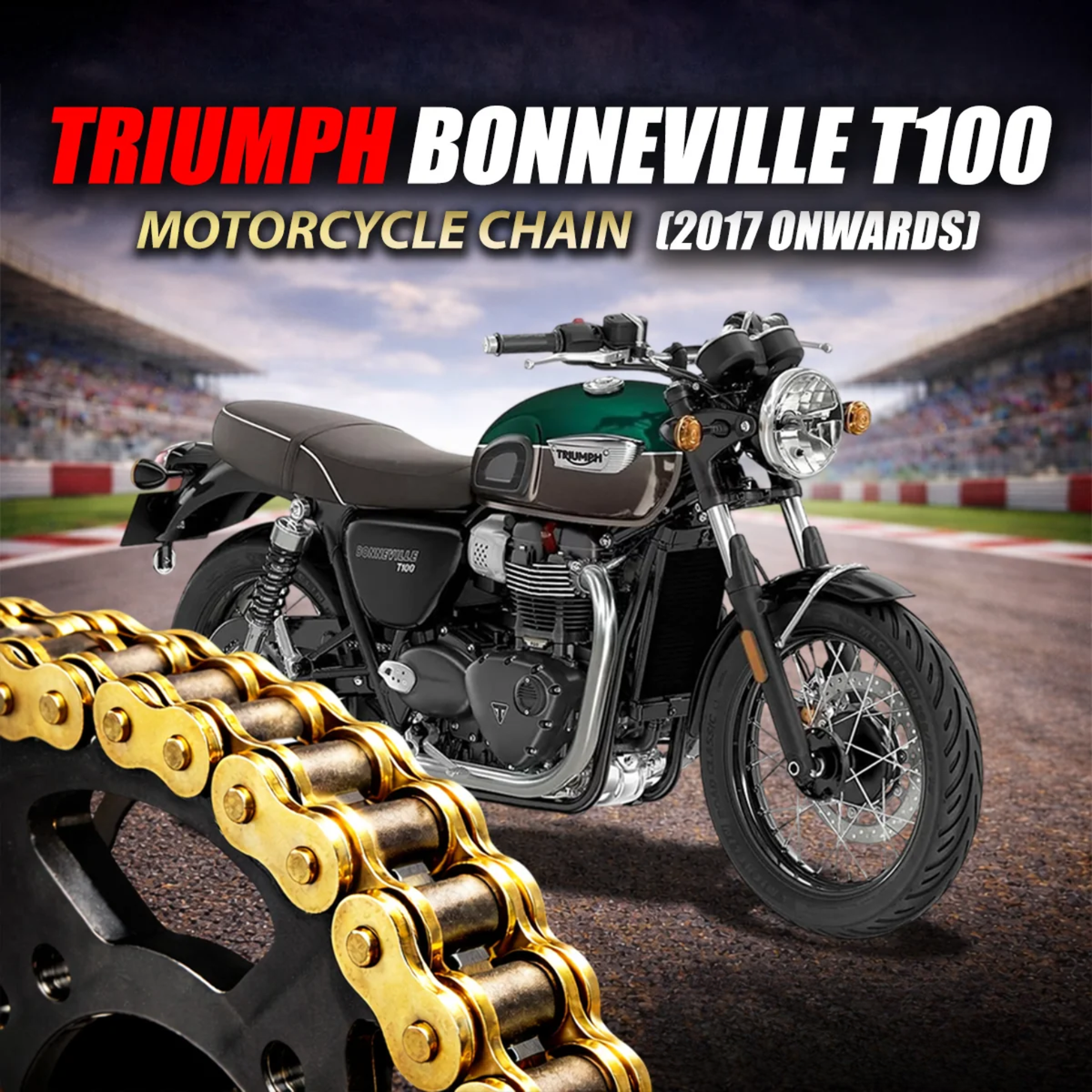 Crank1 Triumph Bonneville T100 (2017 Onwards) 520 Pitch ZVM-X 102L Chain - Gold