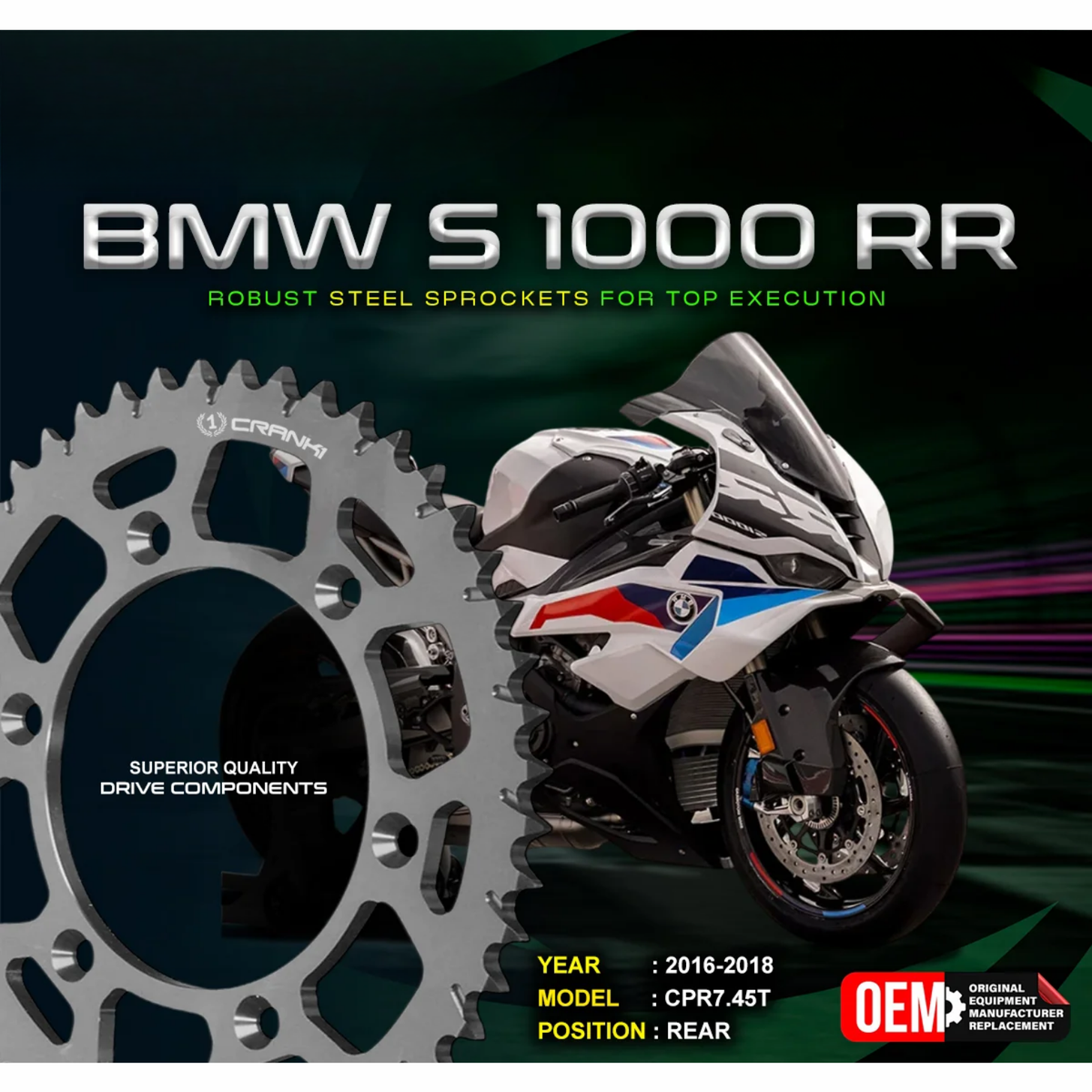 Crank1 BMW S 1000 R (2018-2020) Performance Motorcycle Sprocket - Black - CPR7.45T
