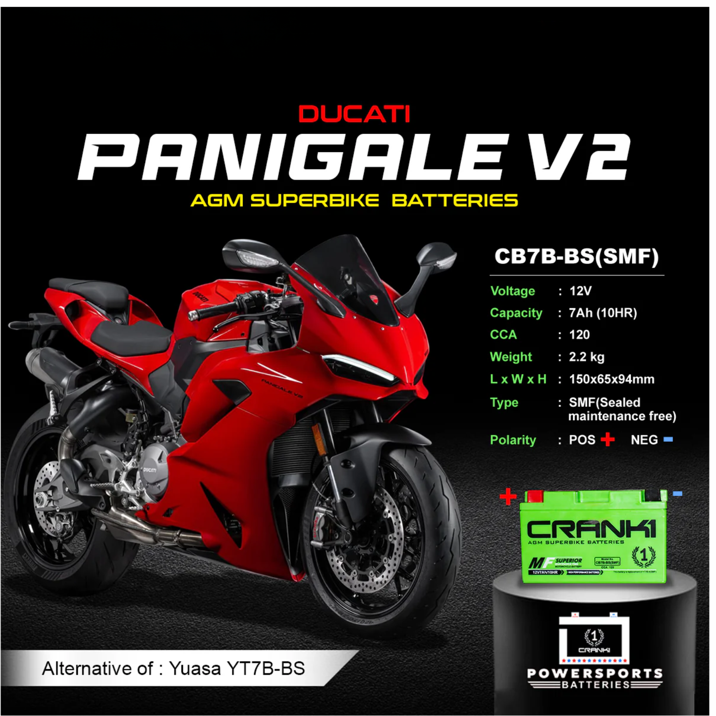 Crank1 Battery For Ducati Panigale V2 - CB7B-BS