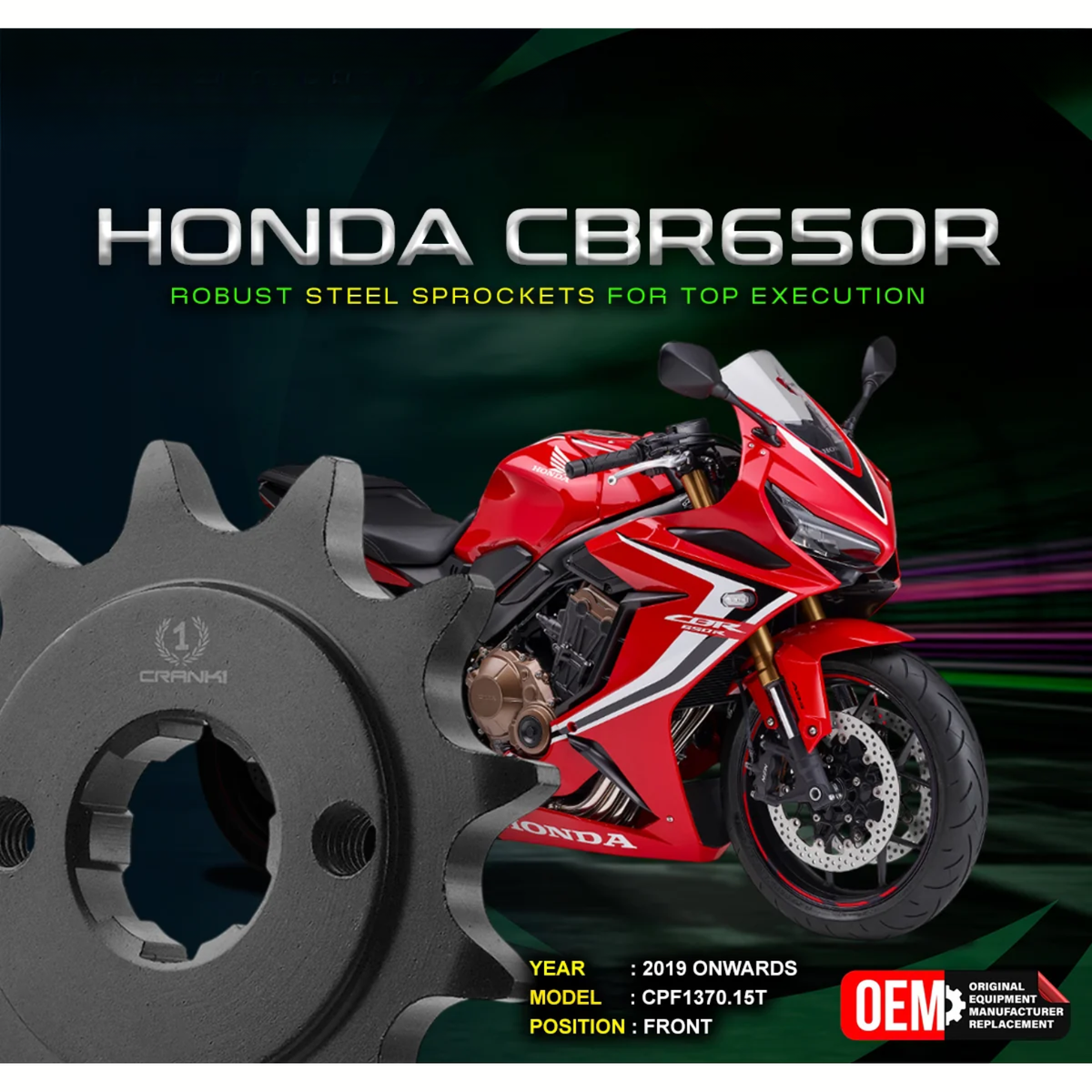 Crank1 Honda CBR 650R (2019 Onwards) Performance Motorcycle Sprocket - Chrome - CPF1370.15T