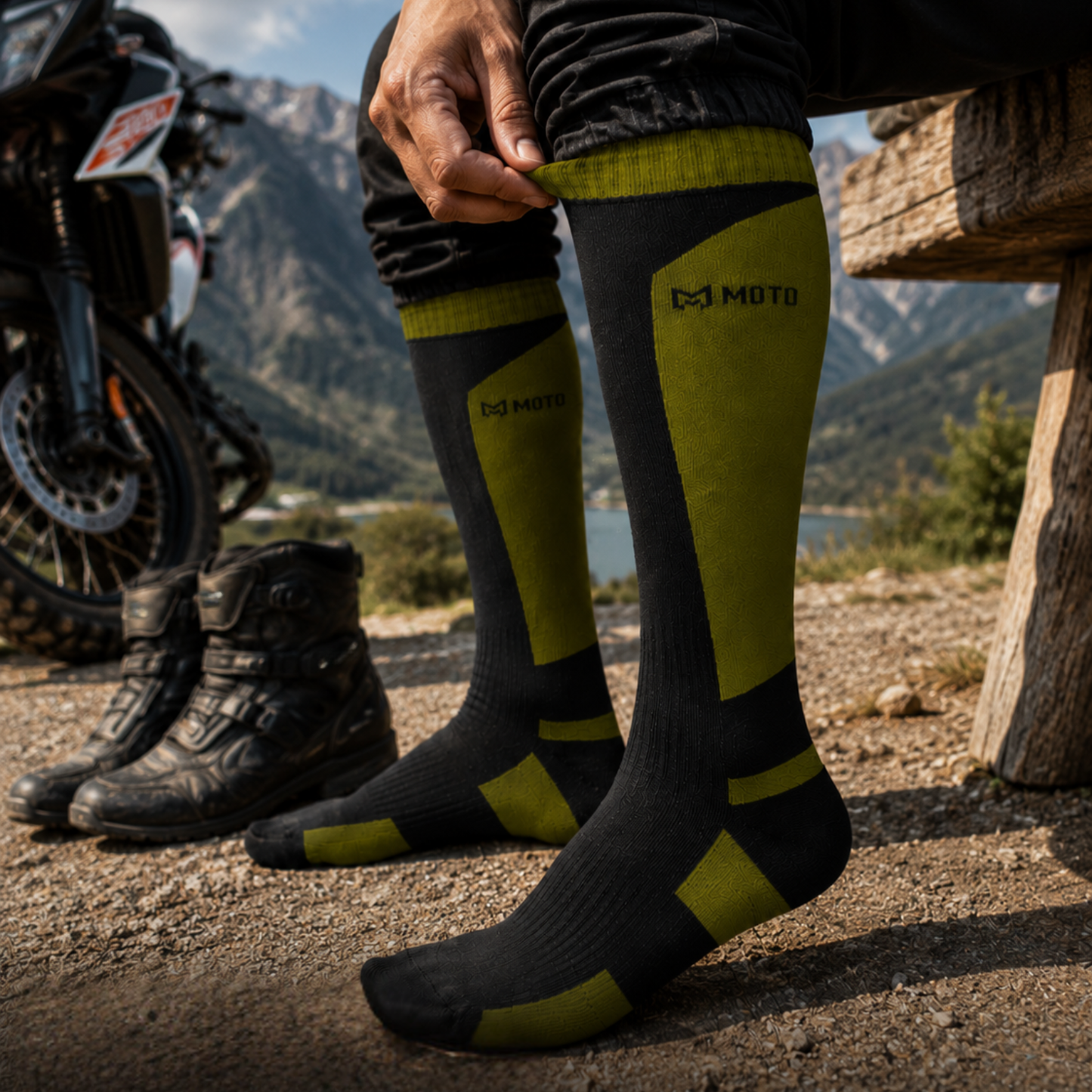 Moto Arch Knee High Waterproof and Winter Socks - Army Green