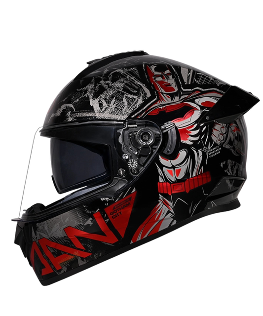 Studds Drifter Batman Edition Graphics Metallic Foil Helmet - Gloss Black Red Grey N4