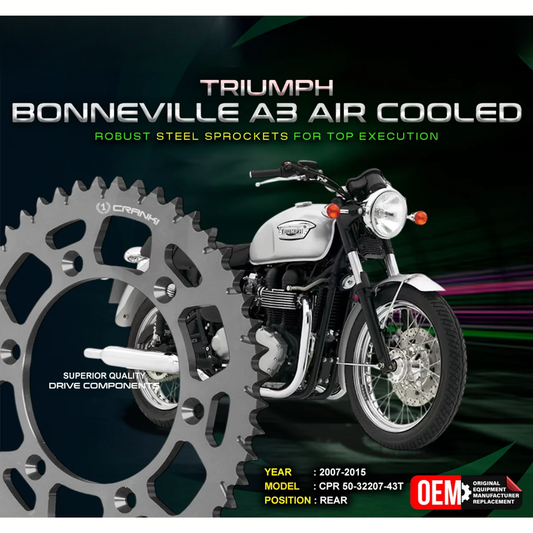 Crank1 Triumph Bonneville A3 Air Cooled (2007-2015) Performance Motorcycle Sprocket - Chrome - CPR50-32207-43T