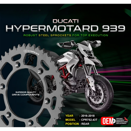 Crank1 Ducati Hypermotard 939 (2016-2018) Performance Motorcycle Sprocket - Black - CPR752.43T