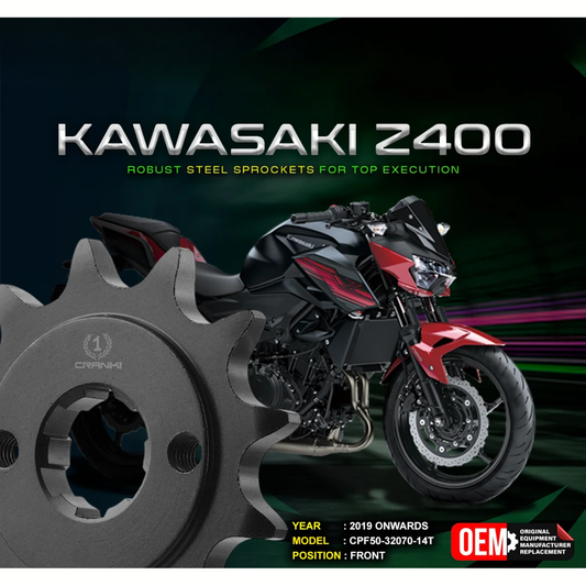 Crank1 Kawasaki Z400 (2019 Onwards) Performance Motorcycle Sprocket - Chrome - CPF50-32070-14T