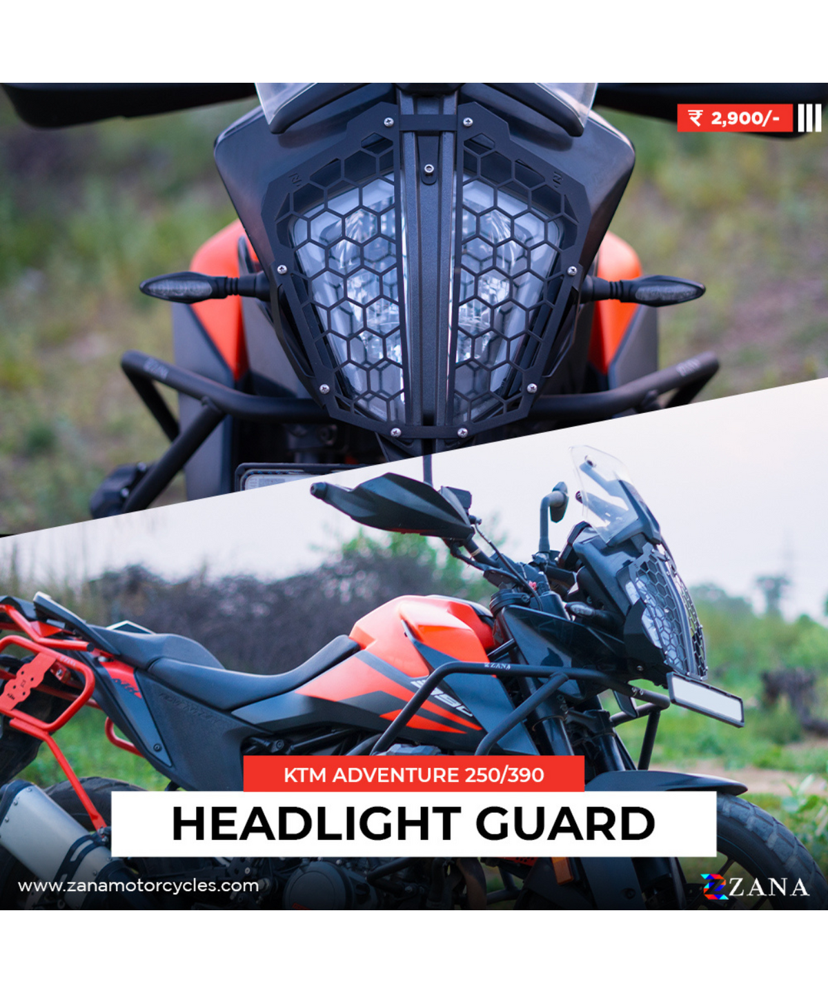 Zana KTM ADV 250 (2025) Headlight Grill Hexagonal - Black - ZI-8033 - Zana