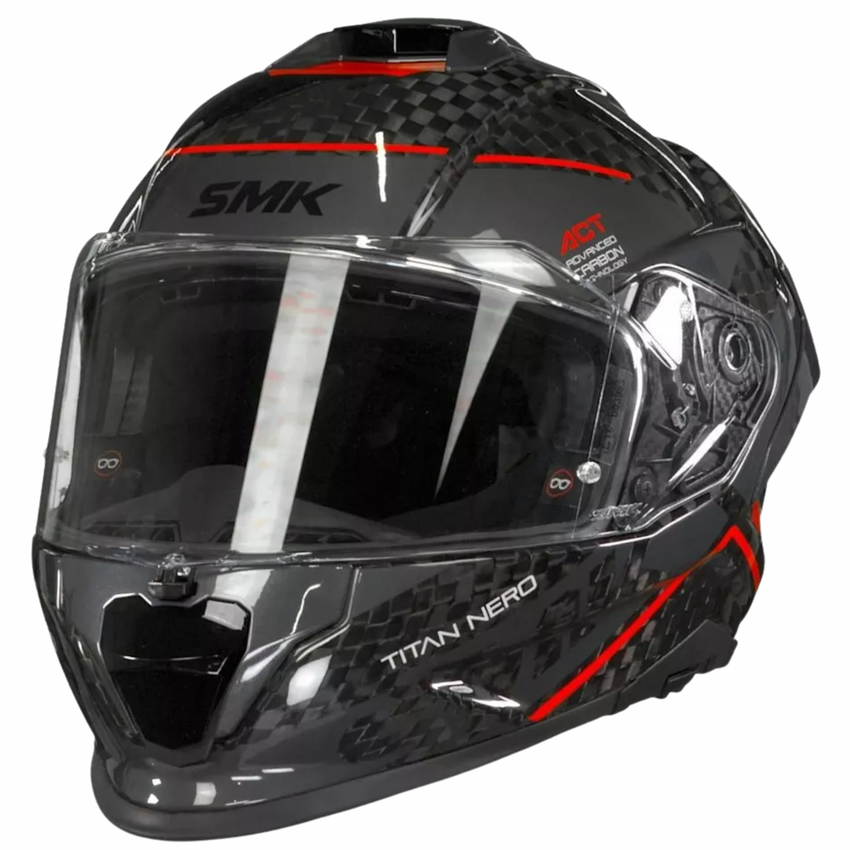 SMK Titan Carbon Nero GL263 Carbon Grey Red Helmet - SMK